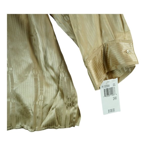NWT Jacobson's Women's Size 24W Button Up Long Sleeve 100% Silk Shirt Gold VTG - Picture 5 of 9